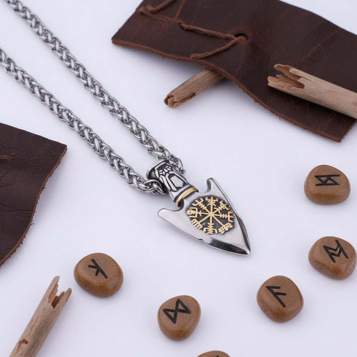 Viking Vegvisir necklace Stainless Steel Norse Compass Pendant for Men - Hadi Craft