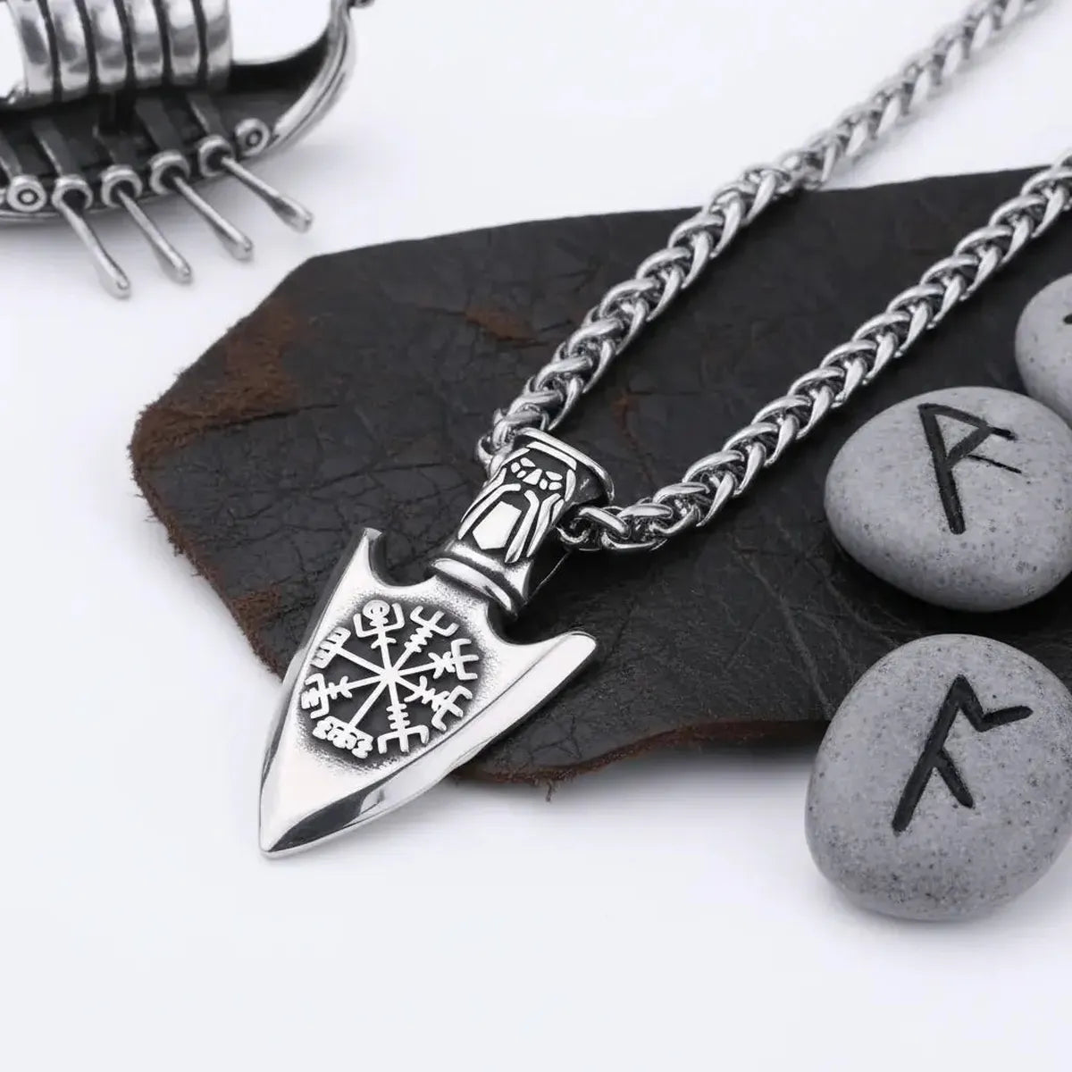 Viking Vegvisir necklace Stainless Steel Norse Compass Pendant for Men - Hadi Craft