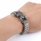 Viking Wolf Head Bracelet – Stainless Steel Biker Chain Bracelet for Men - Hadi Craft