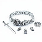 Viking Wolf Head Bracelet – Stainless Steel Nordic Biker Bracelet for Men - Hadi Craft