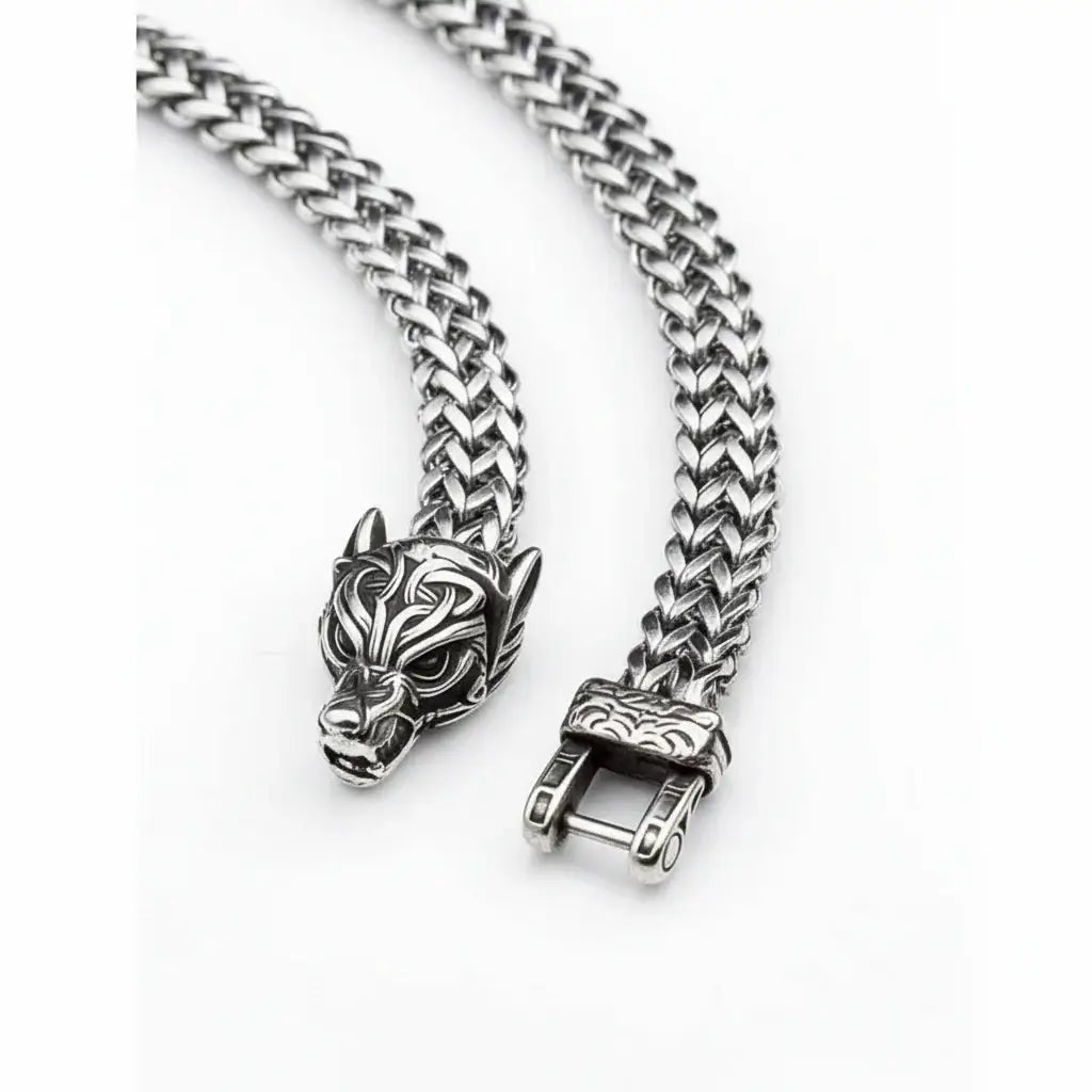 Viking Wolf Head Bracelet – Stainless Steel Nordic Biker Bracelet for Men - Hadi Craft