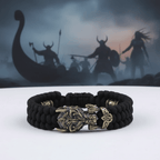 Viking Wolf Head Bracelet for Men – Handmade Braided Paracord with Bronze Norse Rune Beads | Gift Box - Hadi Craft