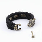 Viking Wolf Head Bracelet for Men – Handmade Braided Paracord with Bronze Norse Rune Beads | Gift Box - Hadi Craft