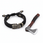 Viking Wolf Head Bracelet for Men – Handmade Braided Paracord with Bronze Norse Rune Beads | Gift Box - Hadi Craft