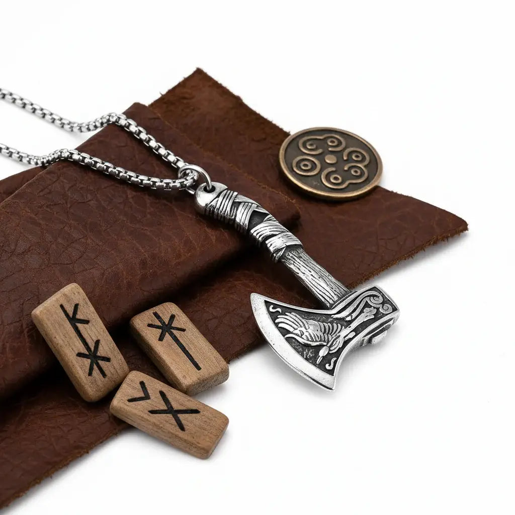 Viking axe pendant necklace for men Stainless Steel Protection Pendant - Hadi Craft