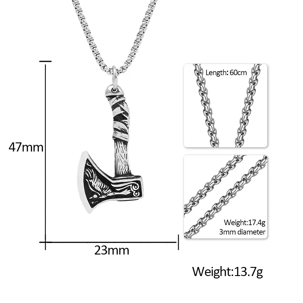 Viking axe pendant necklace for men Stainless Steel Protection Pendant - Hadi Craft