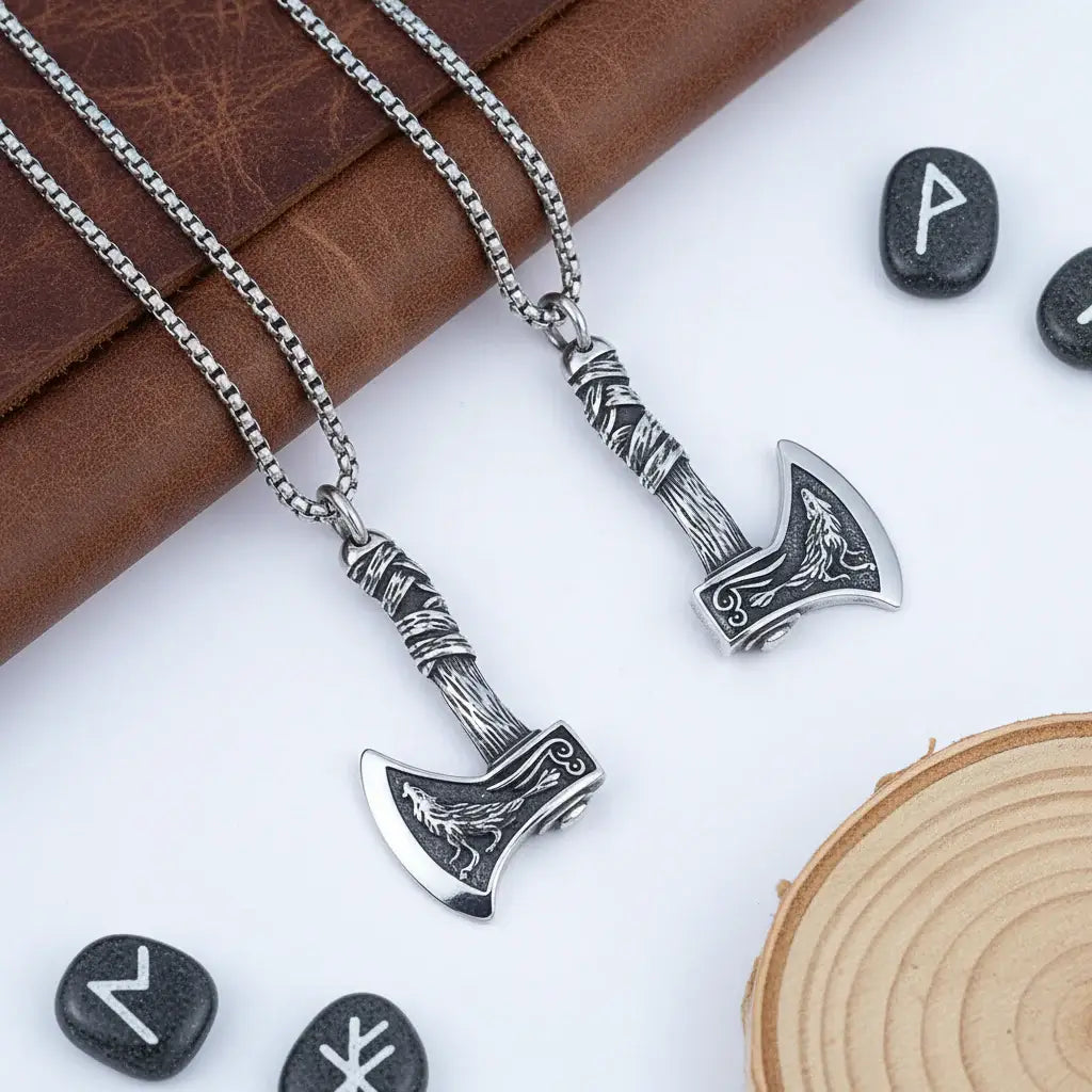 Viking axe pendant necklace for men Stainless Steel Protection Pendant - Hadi Craft