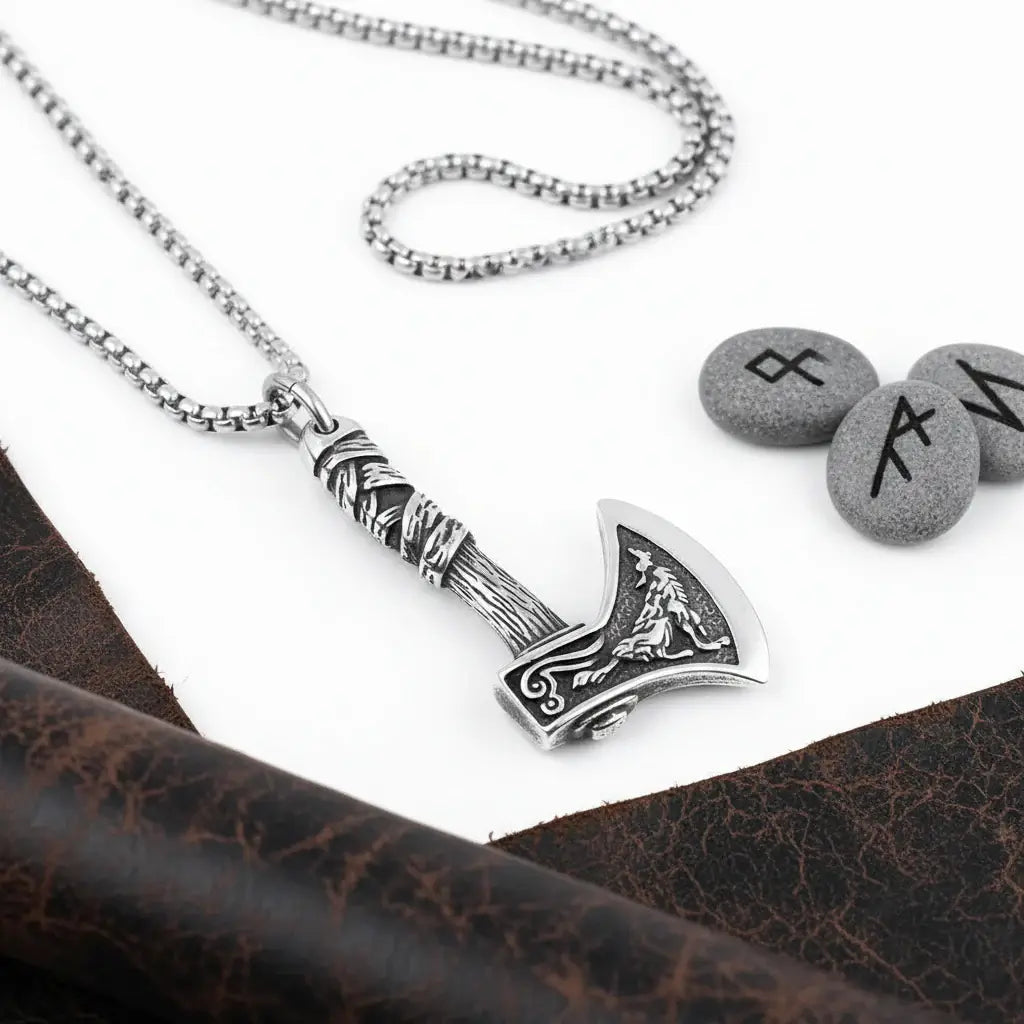 Viking axe pendant necklace for men Stainless Steel Protection Pendant - Hadi Craft