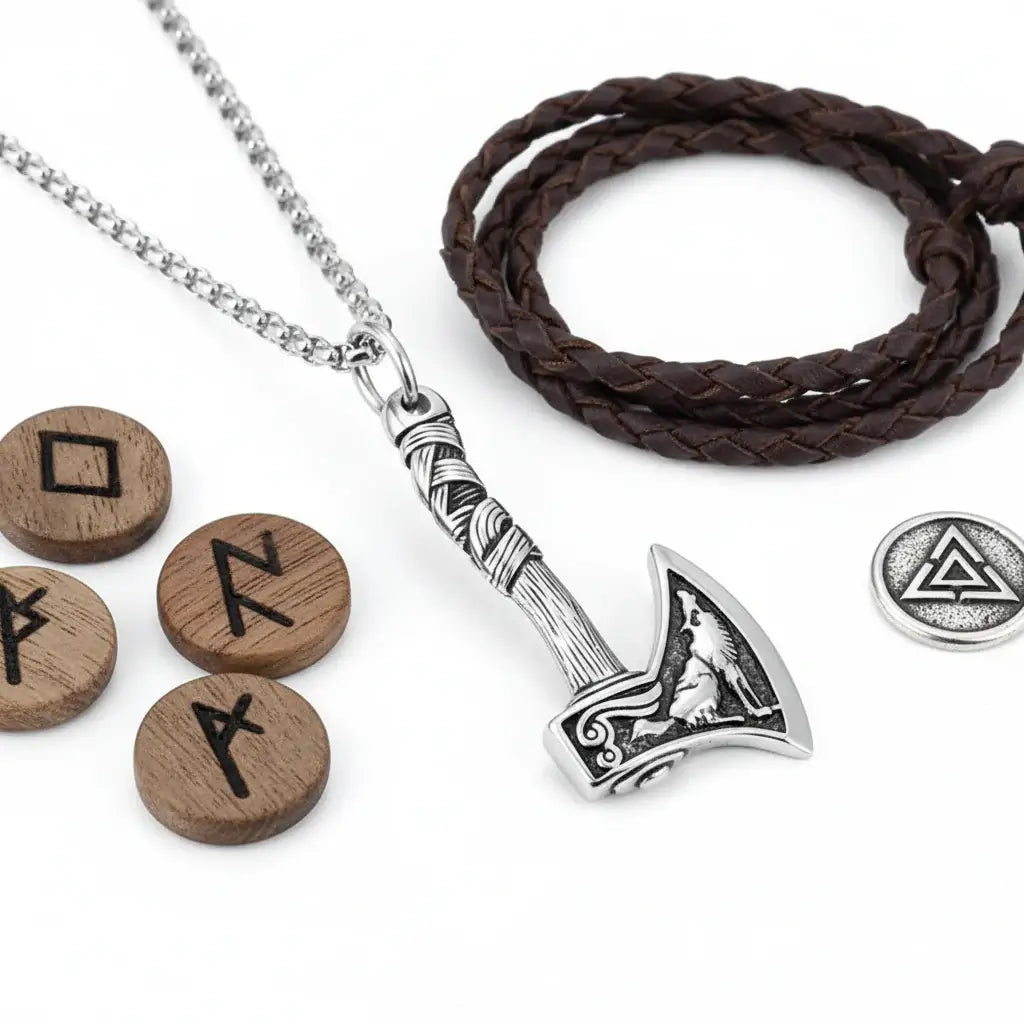 Viking axe pendant necklace for men Stainless Steel Protection Pendant - Hadi Craft