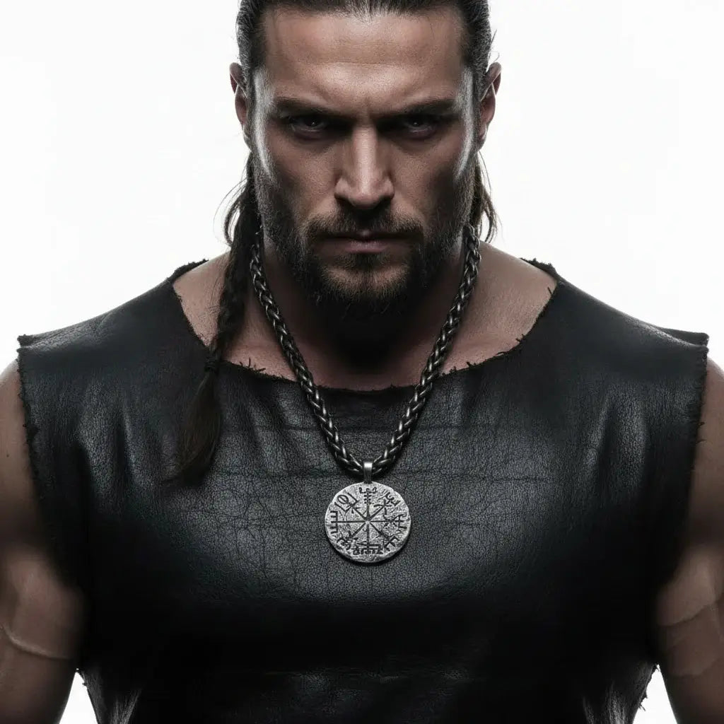 Viking rune compass necklace Norse Rune Compass Pendant for Men - Hadi Craft