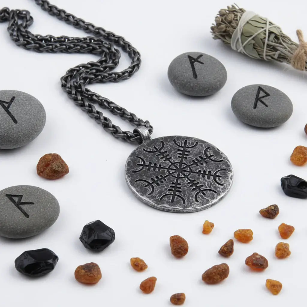 Viking rune compass necklace Norse Rune Compass Pendant for Men - Hadi Craft