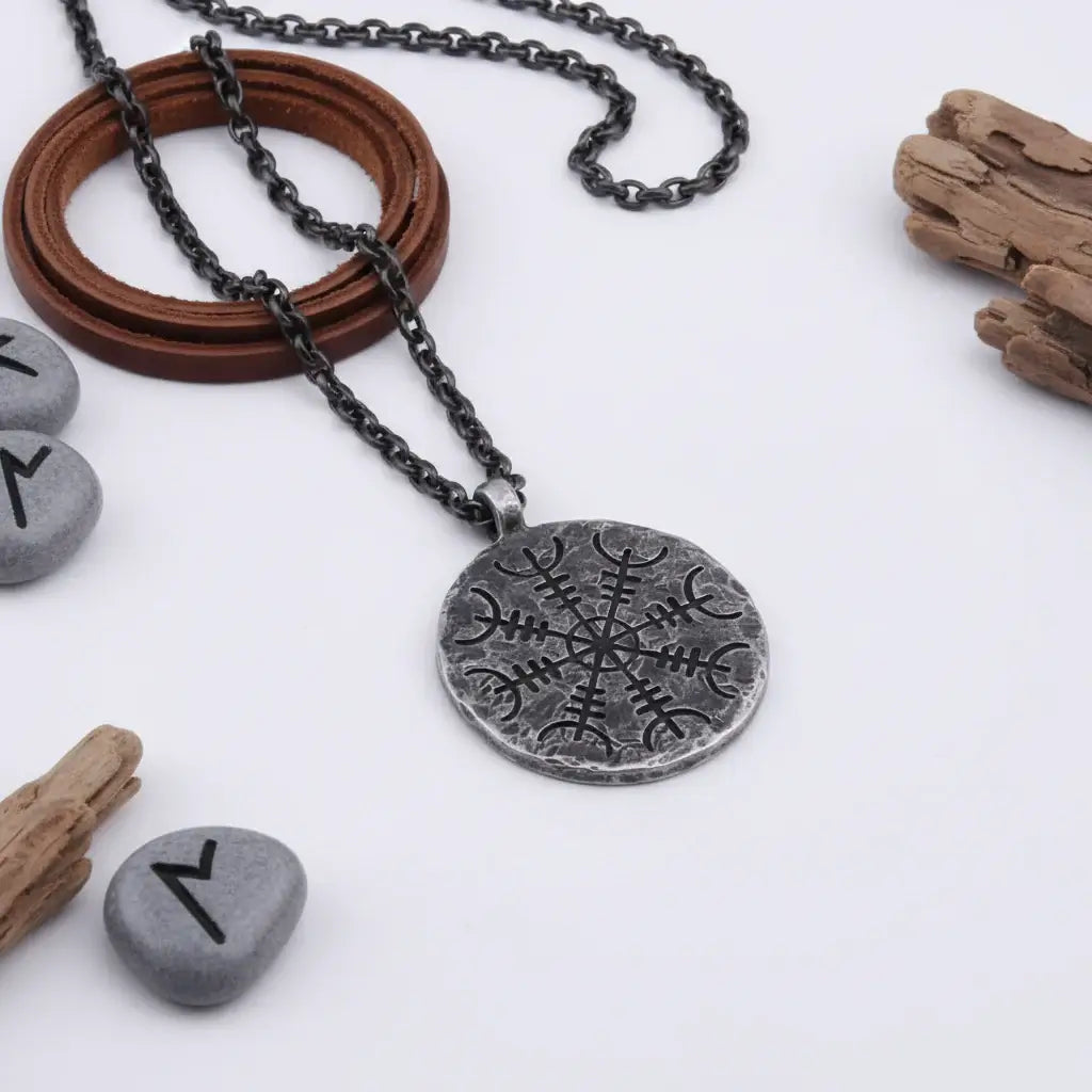 Viking rune compass necklace Norse Rune Compass Pendant for Men - Hadi Craft