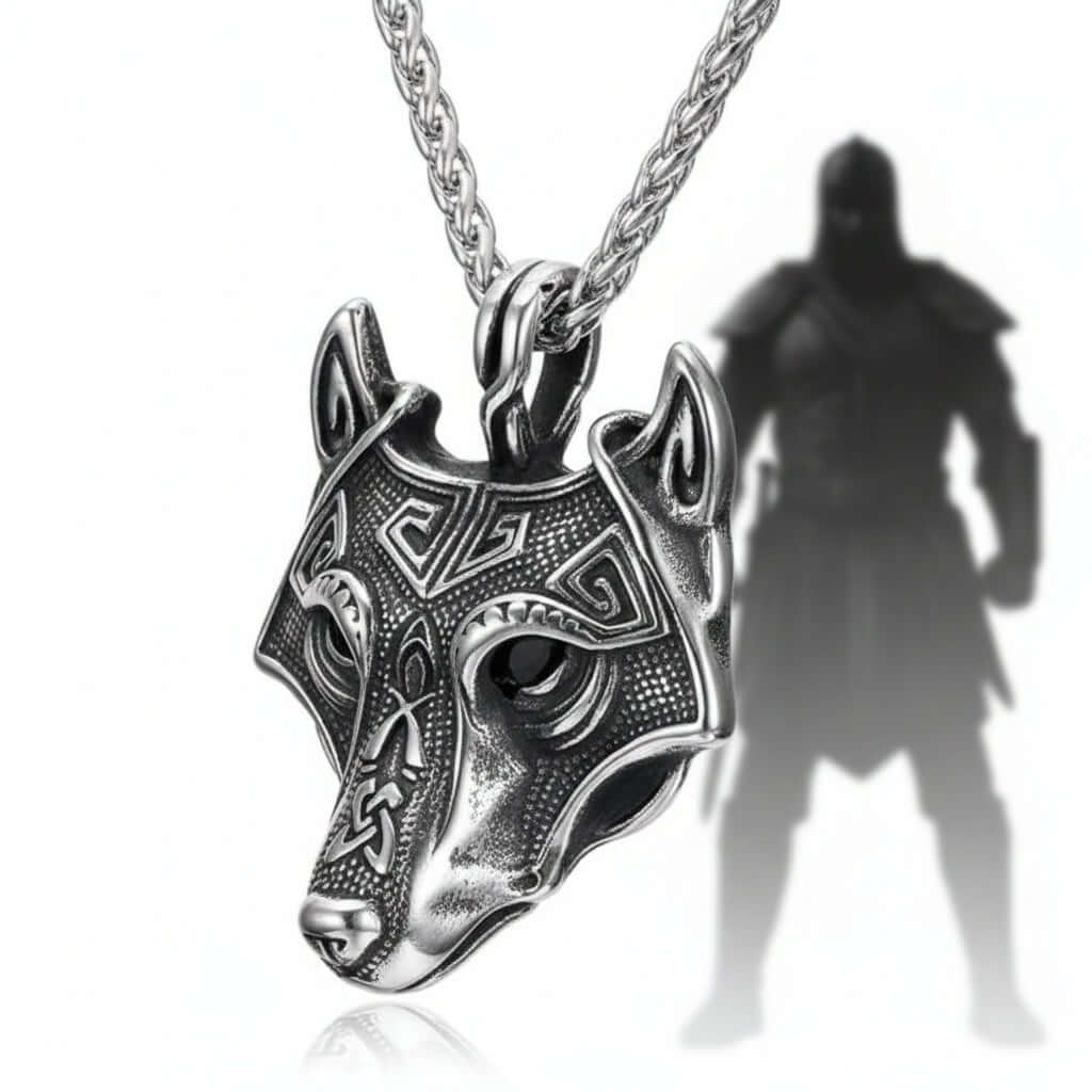 Viking wolf head pendant necklace – Norse Viking Titanium Steel Chain - Hadi Craft