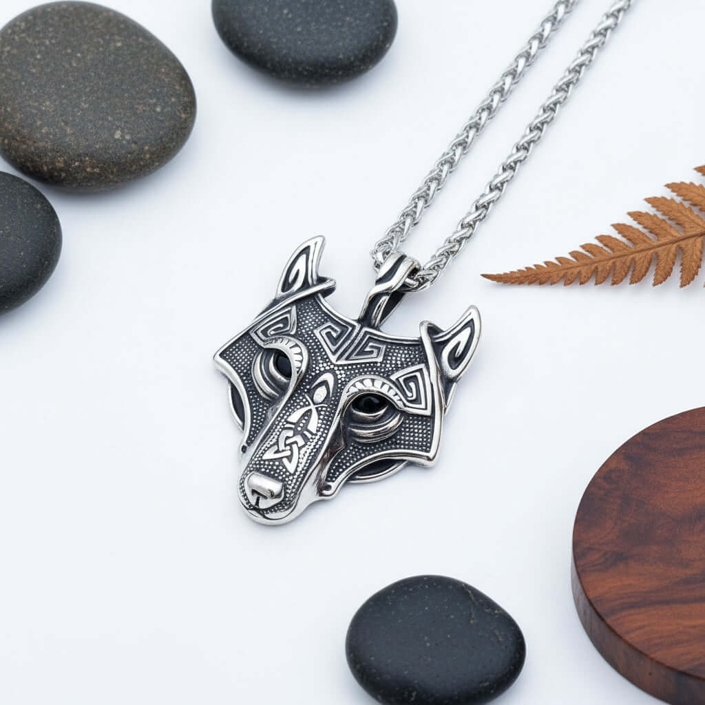Viking wolf head pendant necklace – Norse Viking Titanium Steel Chain - Hadi Craft