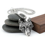 Viking wolf head pendant necklace – Norse Viking Titanium Steel Chain - Hadi Craft
