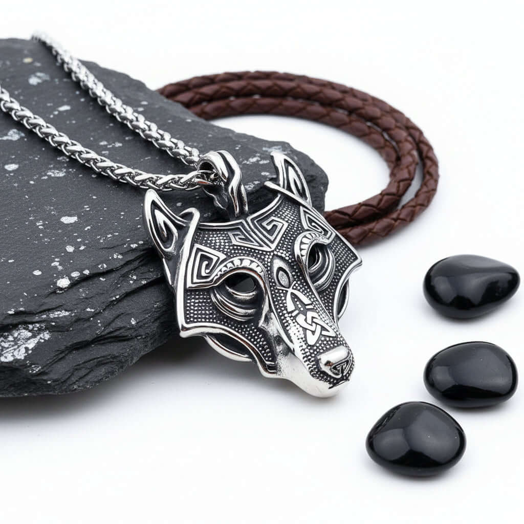 Viking wolf head pendant necklace – Norse Viking Titanium Steel Chain - Hadi Craft