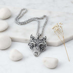 Viking wolf head pendant necklace – Norse Viking Titanium Steel Chain - Hadi Craft