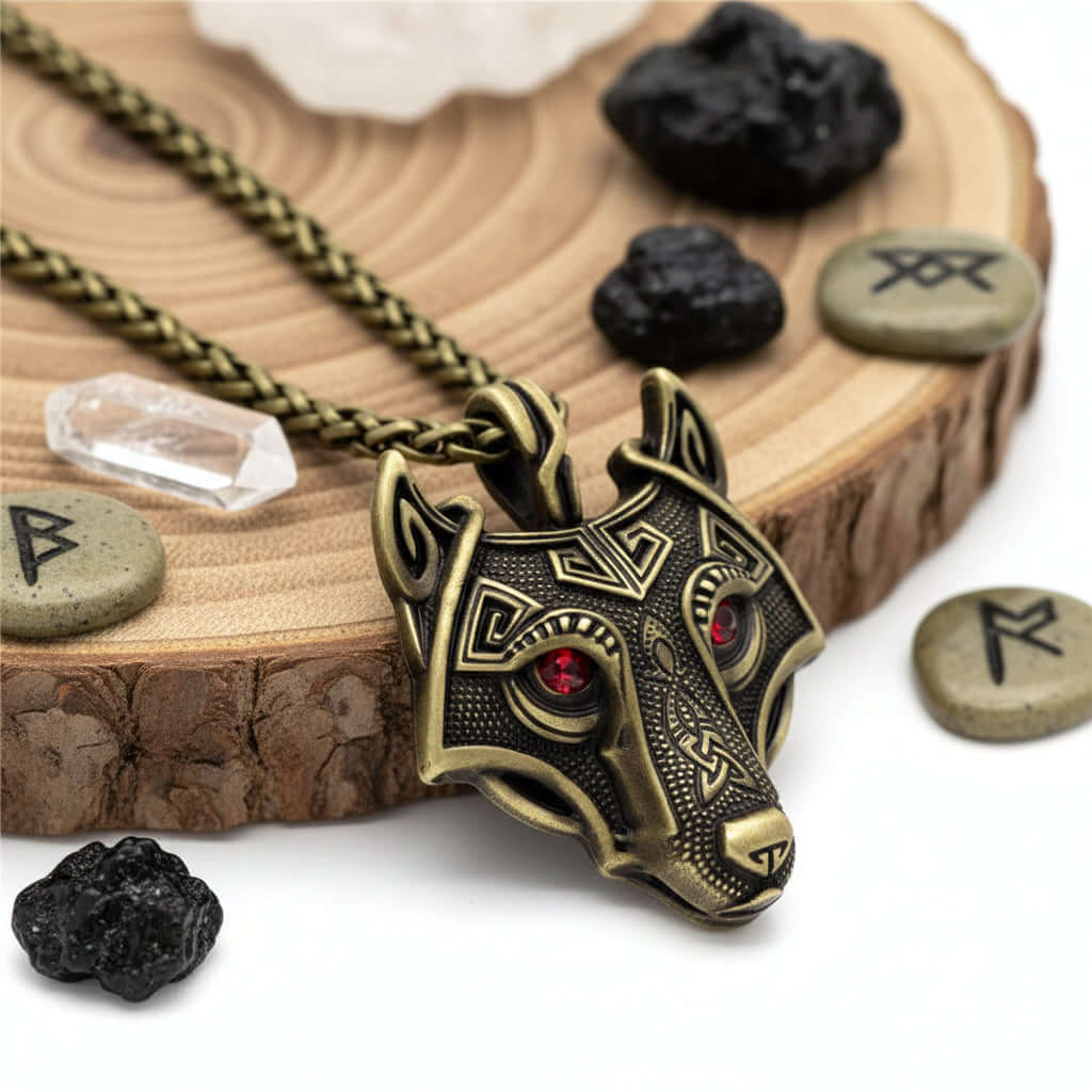 Viking wolf head pendant necklace – Norse Viking Titanium Steel Chain - Hadi Craft