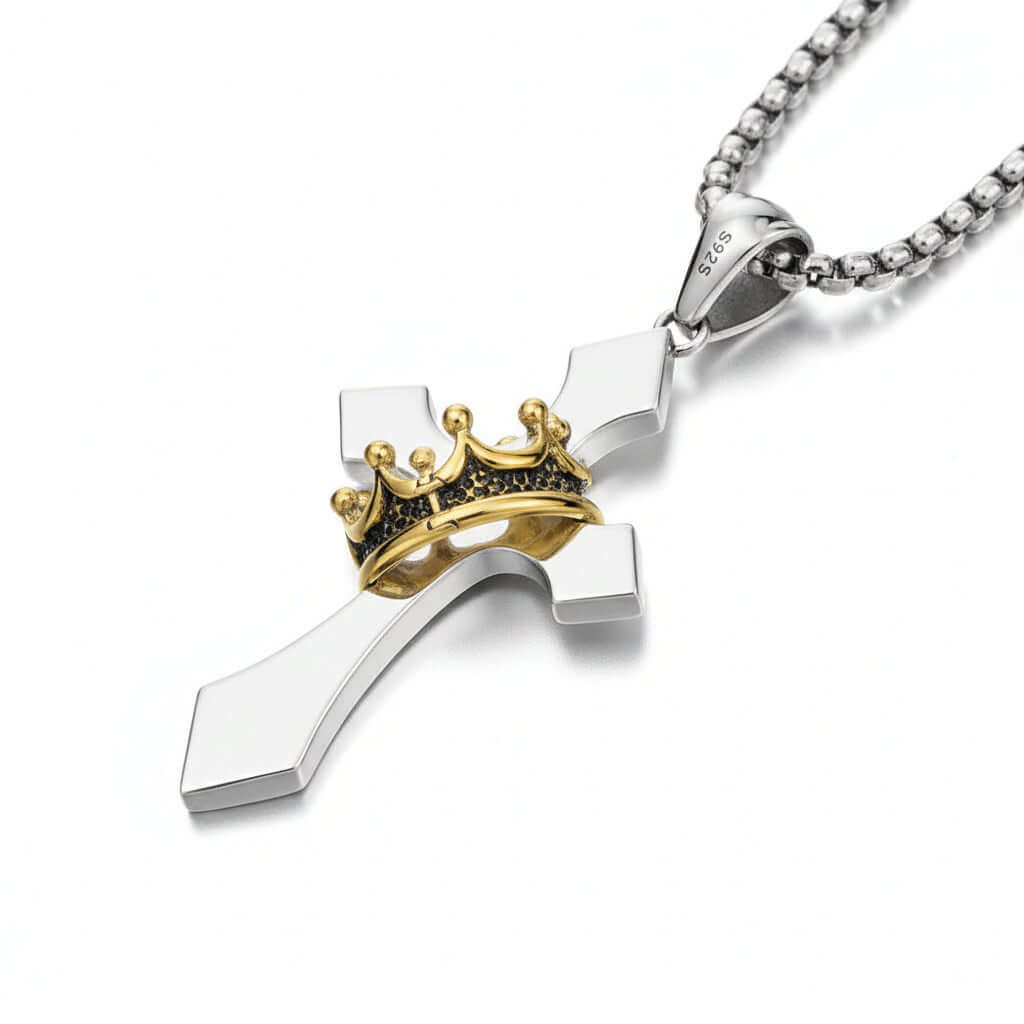 Vintage Cross Necklace for Men – Retro Silver Pendant Chain - Hadi Craft