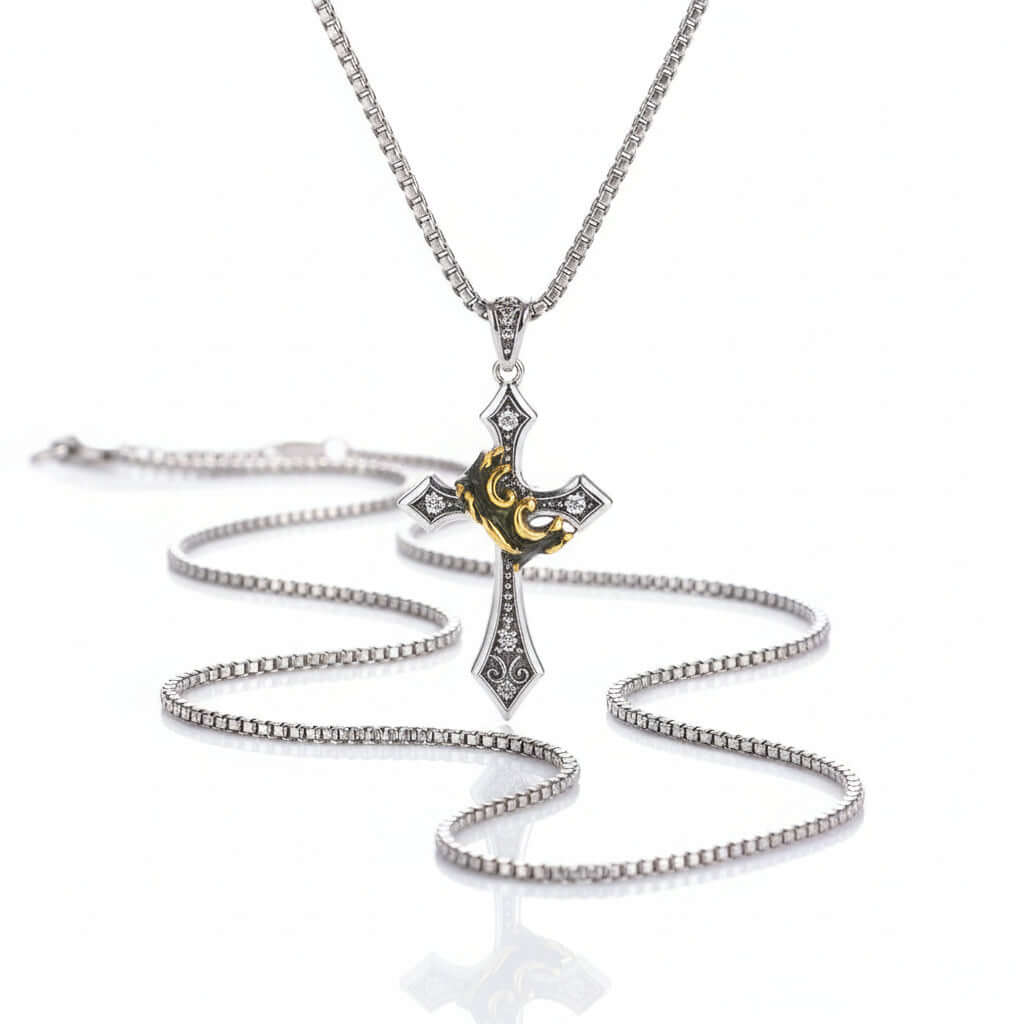 Vintage Cross Necklace for Men – Retro Silver Pendant Chain - Hadi Craft