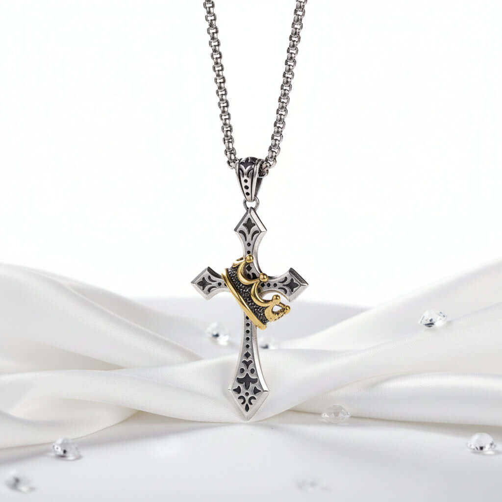 Vintage Cross Necklace for Men – Retro Silver Pendant Chain - Hadi Craft