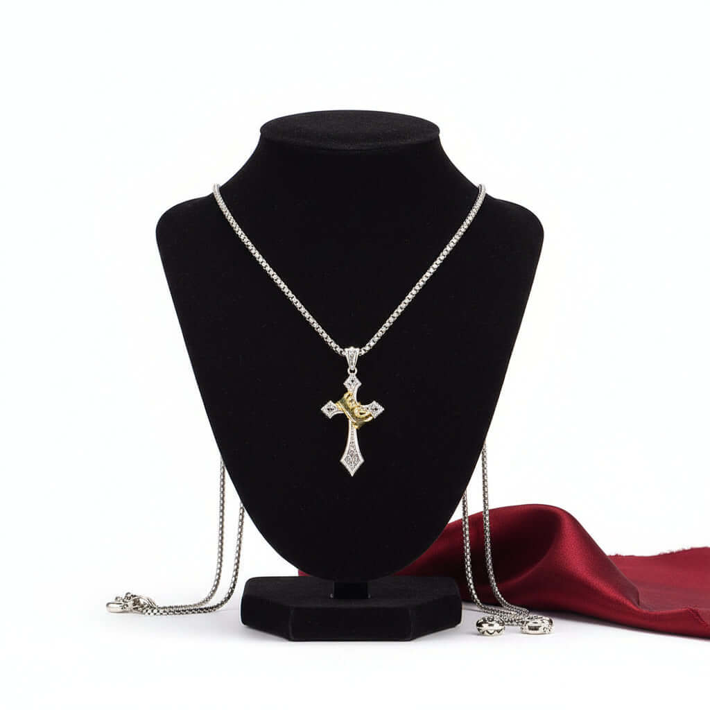 Vintage Cross Necklace for Men – Retro Silver Pendant Chain - Hadi Craft