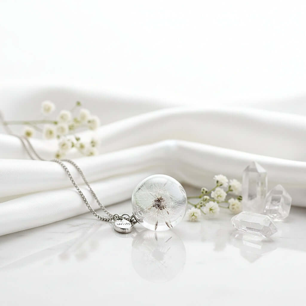 Vintage Dandelion Seed Necklace – Glass Pendant Korean Style - Hadi Craft