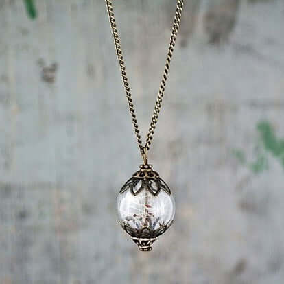 Vintage Dandelion Seed Necklace – Glass Pendant Korean Style - Hadi Craft
