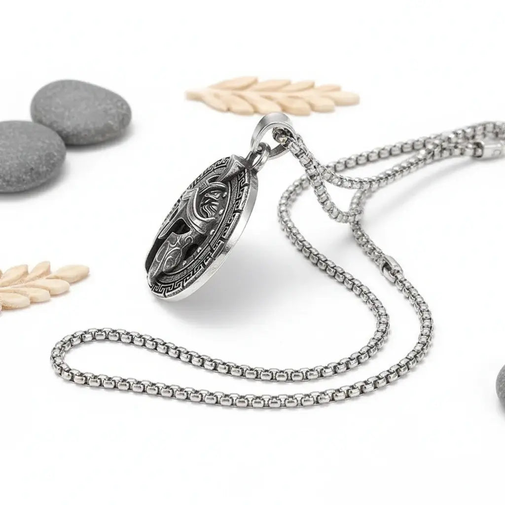 Vintage Spartan Shield Pendant Necklace – 316L Stainless Steel Protection Pendant Necklace for Men - Hadi Craft