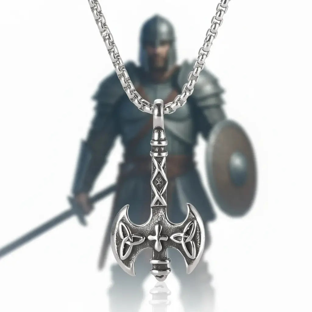 Vintage Viking Axe Pendant Necklace – Stainless Steel Nordic Warrior Axe Necklace for Men & Women - Hadi Craft