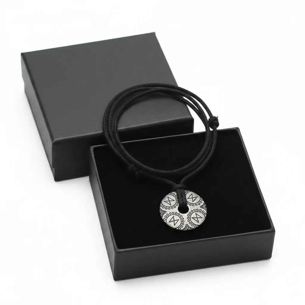 Vintage Viking Rune Titanium Steel Round Pendant Necklace for Men - Hadi Craft