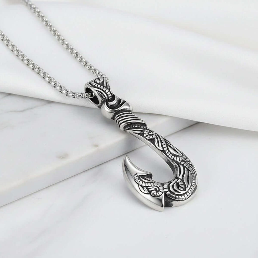 Vintage fish hook pendant necklace Stainless Steel Pendant necklace - Hadi Craft