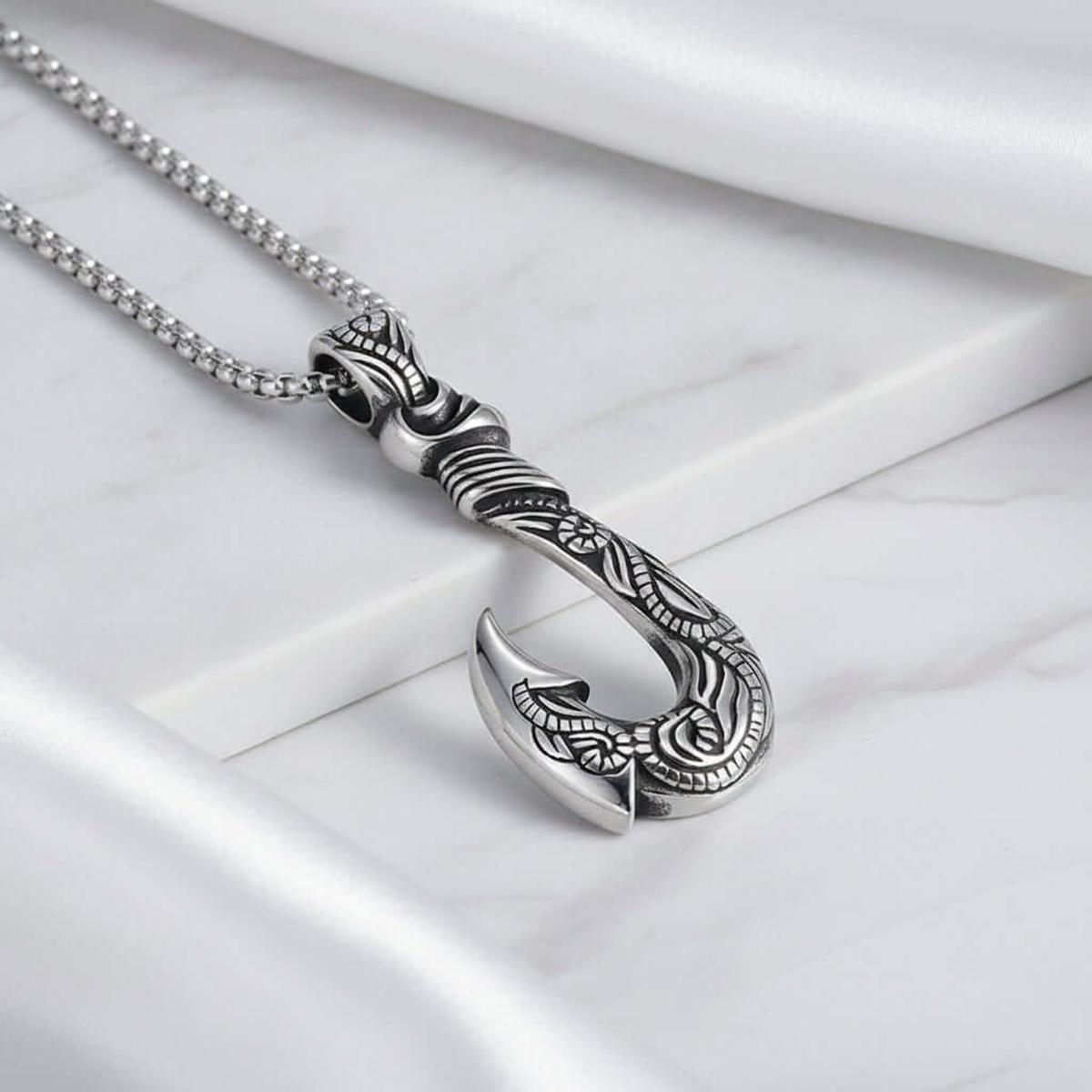 Vintage fish hook pendant necklace Stainless Steel Pendant necklace - Hadi Craft
