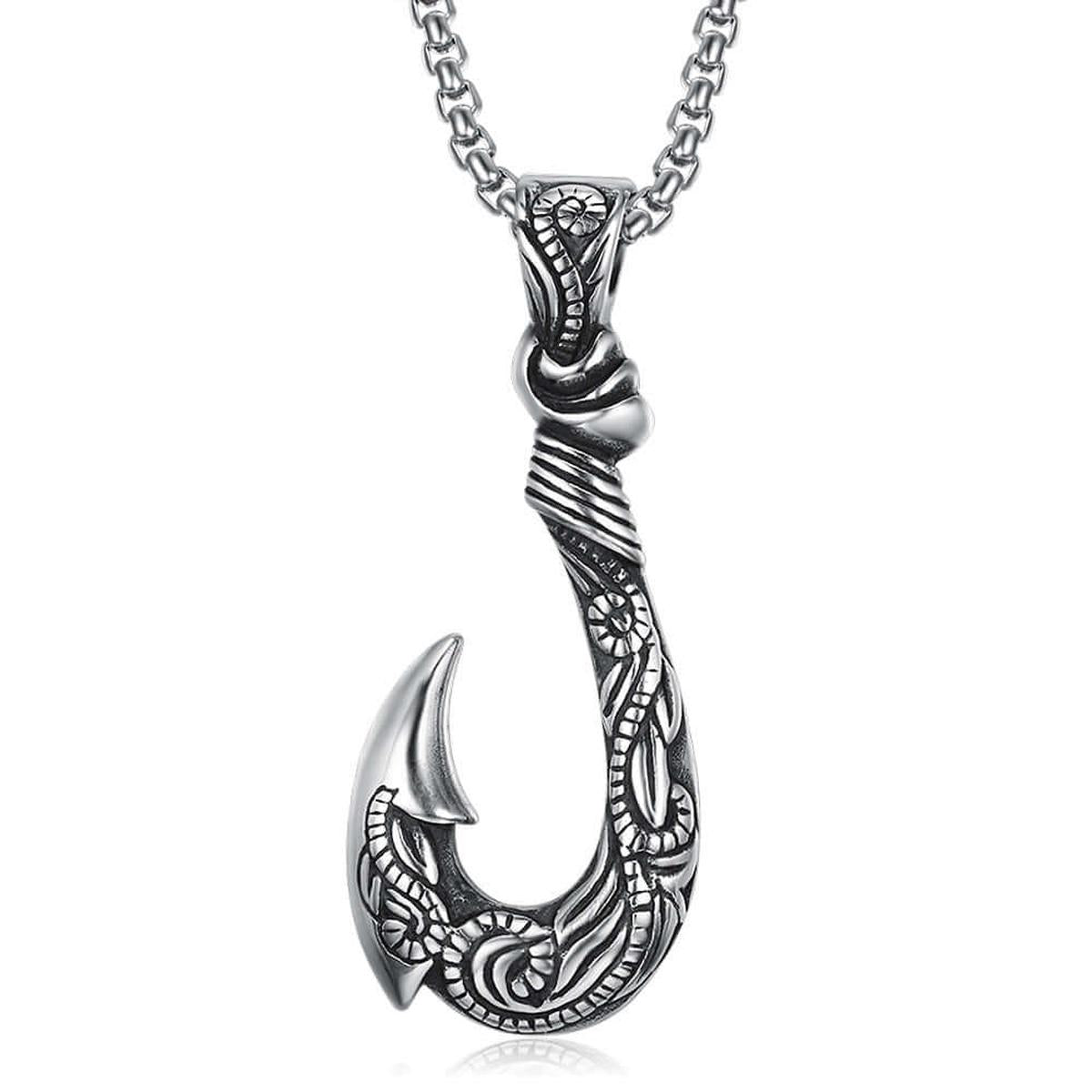 Vintage fish hook pendant necklace Stainless Steel Pendant necklace - Hadi Craft