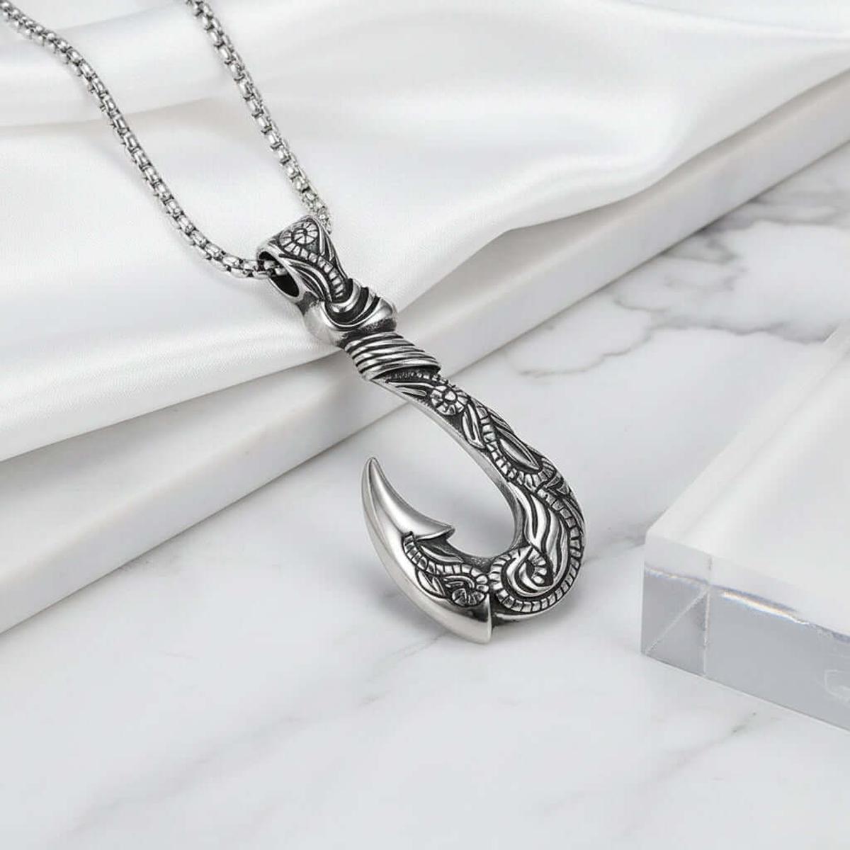 Vintage fish hook pendant necklace Stainless Steel Pendant necklace - Hadi Craft