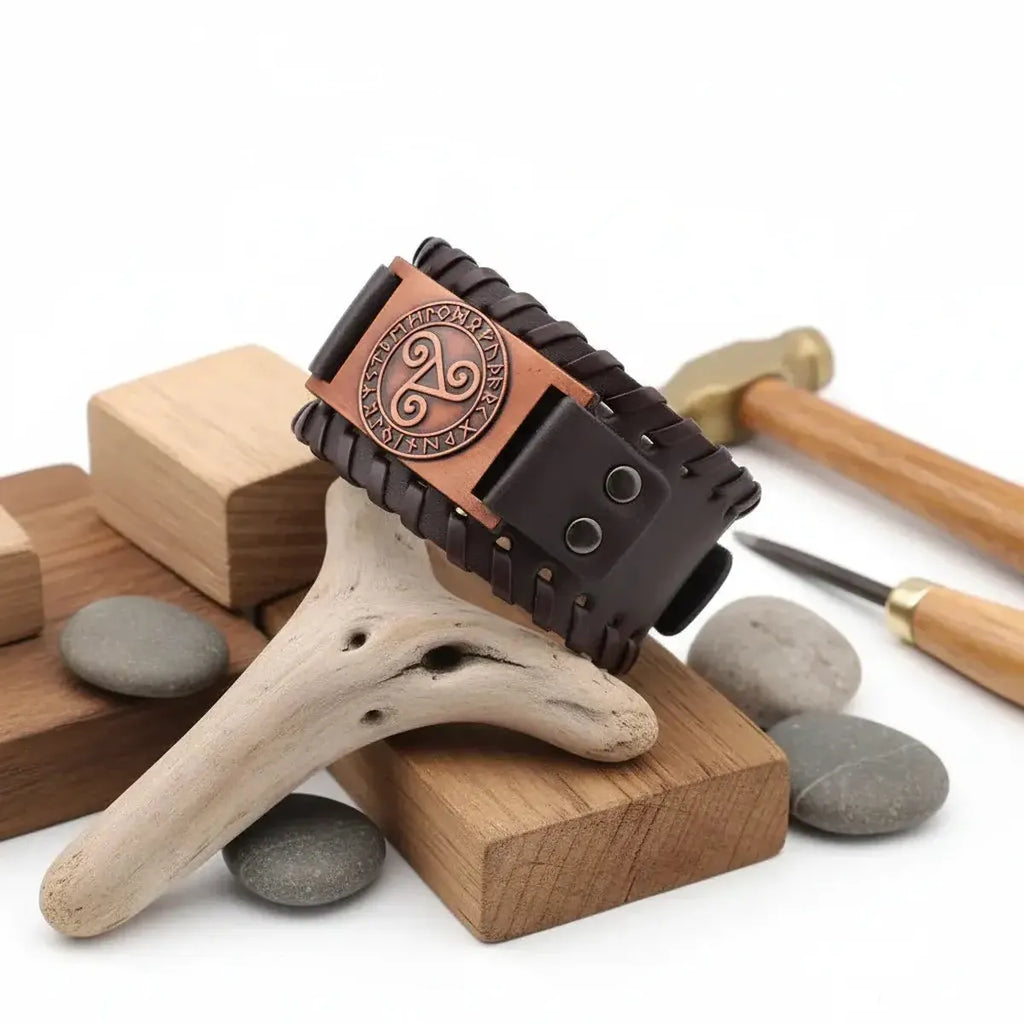 Vintage punk leather bracelet Geometric Toggle Clasp Fashion Jewelry - Hadi Craft