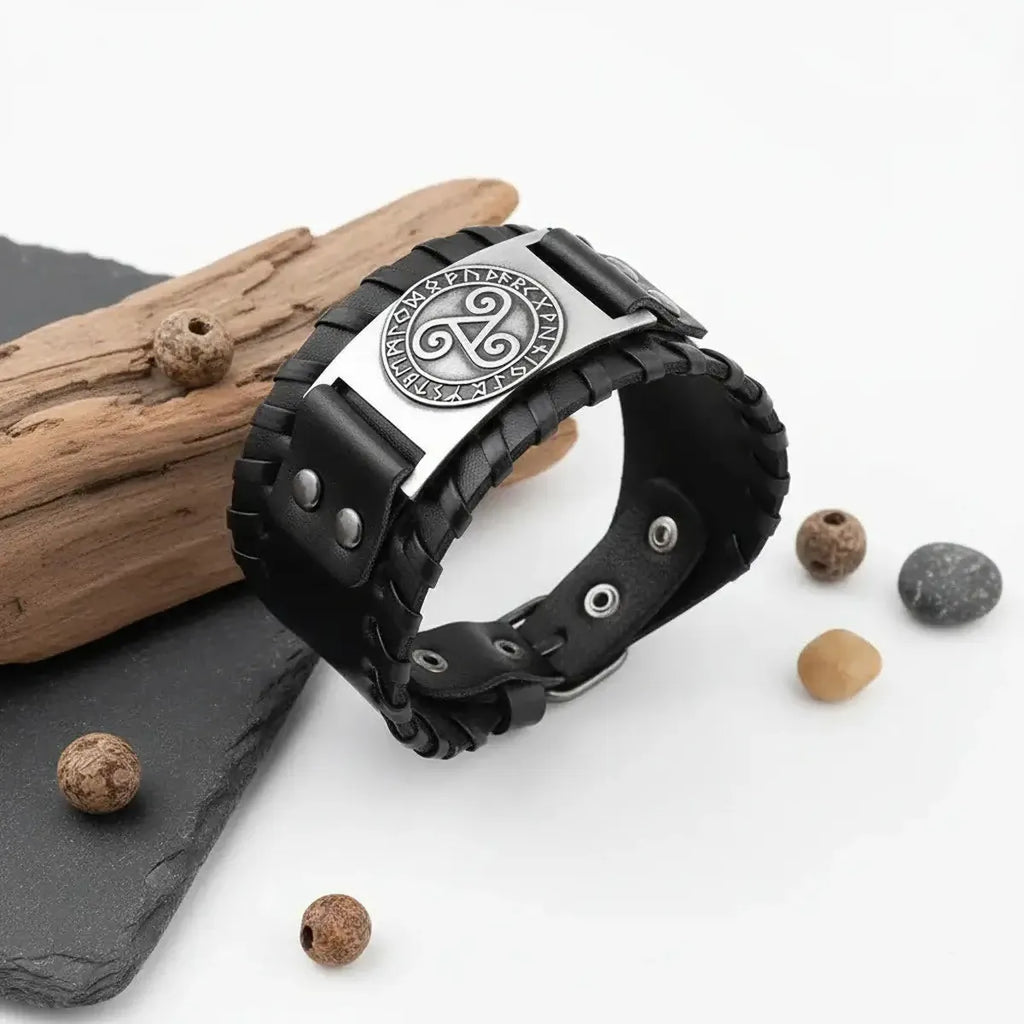 Vintage punk leather bracelet Geometric Toggle Clasp Fashion Jewelry - Hadi Craft