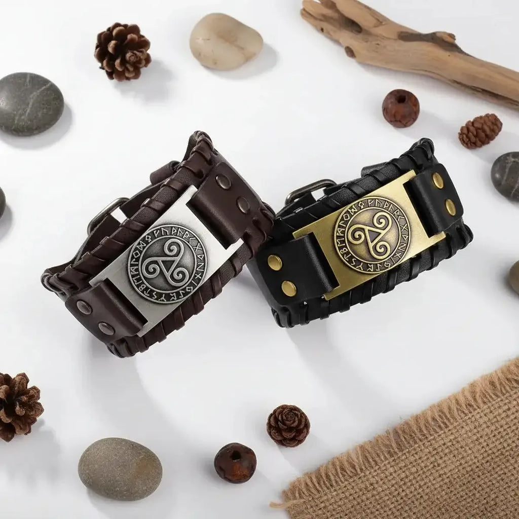 Vintage punk leather bracelet Geometric Toggle Clasp Fashion Jewelry - Hadi Craft