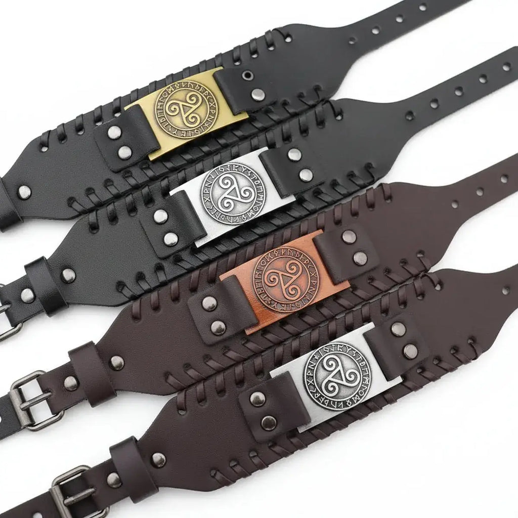 Vintage punk leather bracelet Geometric Toggle Clasp Fashion Jewelry - Hadi Craft