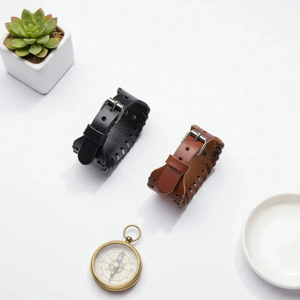 Vintage punk leather bracelet Geometric Toggle Clasp Fashion Jewelry - Hadi Craft