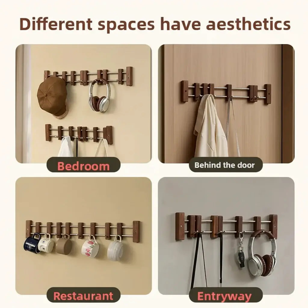 Vintage wooden coat hooks Sliding Wall Hooks Adhesive Coat Organizer - Hadi Craft