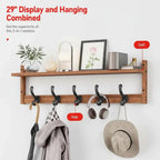 Wall Mount Coat Rack with Shelf – 5 Hook Entryway Organizer & Storage - Hadi Craft