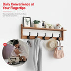 Wall Mount Coat Rack with Shelf – 5 Hook Entryway Organizer & Storage - Hadi Craft