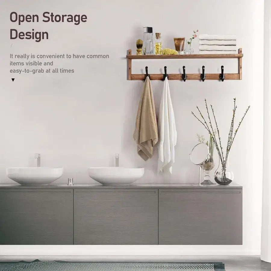 Wall Mount Coat Rack with Shelf – 5 Hook Entryway Organizer & Storage - Hadi Craft