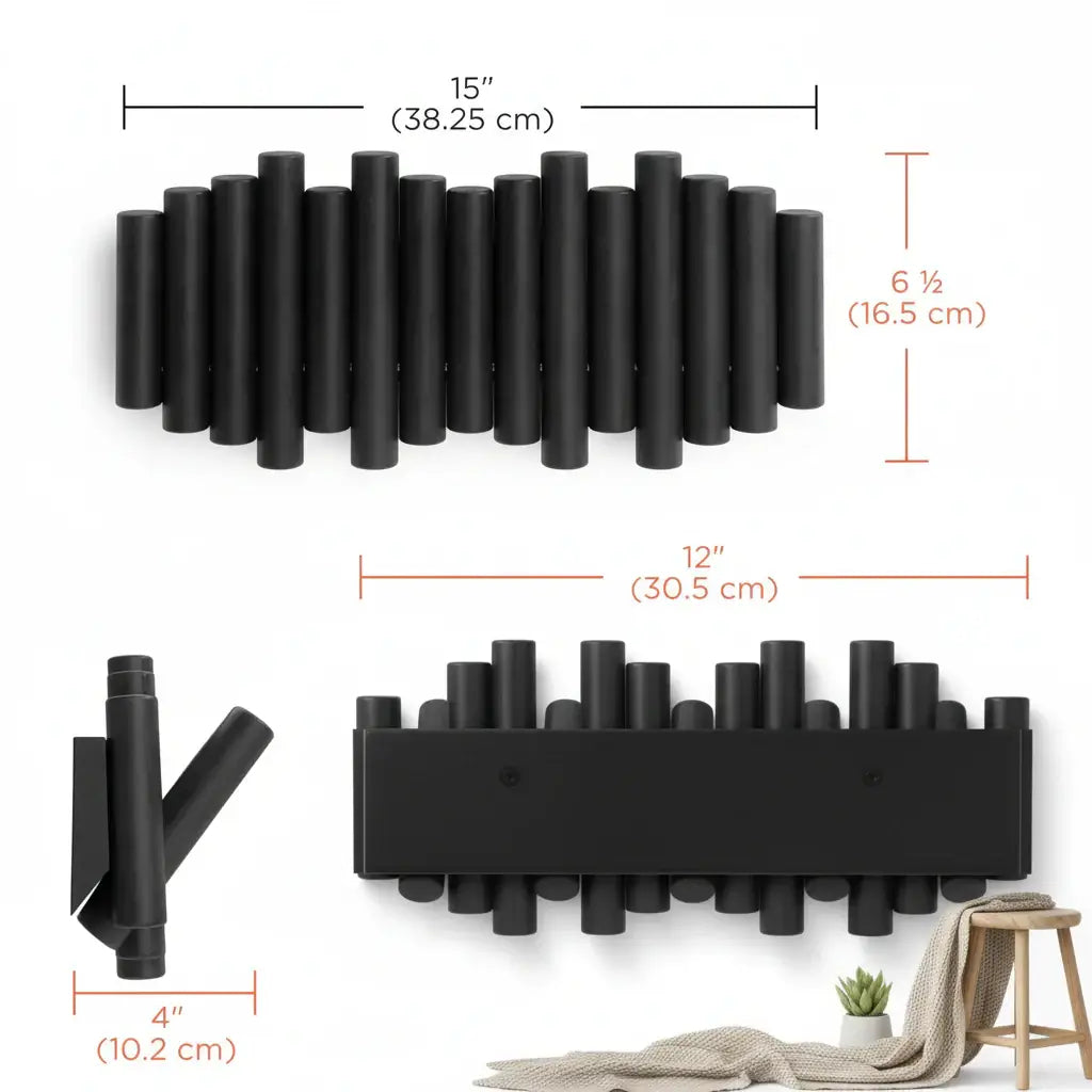 Wall-mounted coat rack with retractable pegs Retractable - Hadi Craft