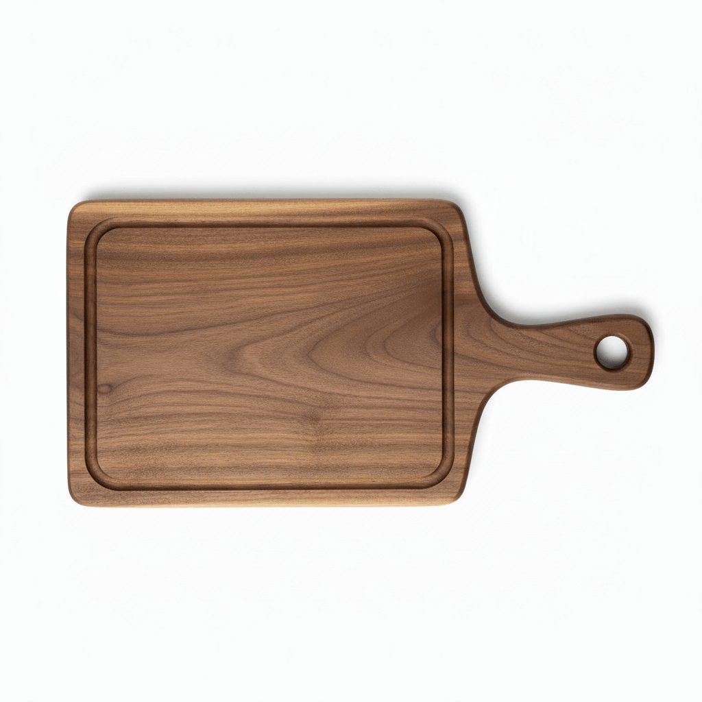 Walnut Cutting Board Paddle Shape 13×12×7 | Handmade Wooden Serving Board with Drip Ring | Premium Kitchen Board - Hadi Craft