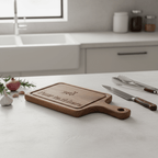 Walnut Cutting Board Paddle Shape 13×12×7 | Handmade Wooden Serving Board with Drip Ring | Premium Kitchen Board - Hadi Craft