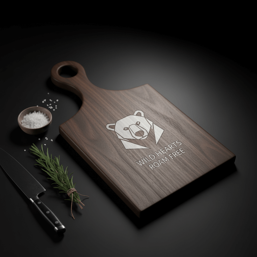 Walnut Cutting Board Paddle Shape 13×12×7 | Handmade Wooden Serving Board with Drip Ring | Premium Kitchen Board - Hadi Craft