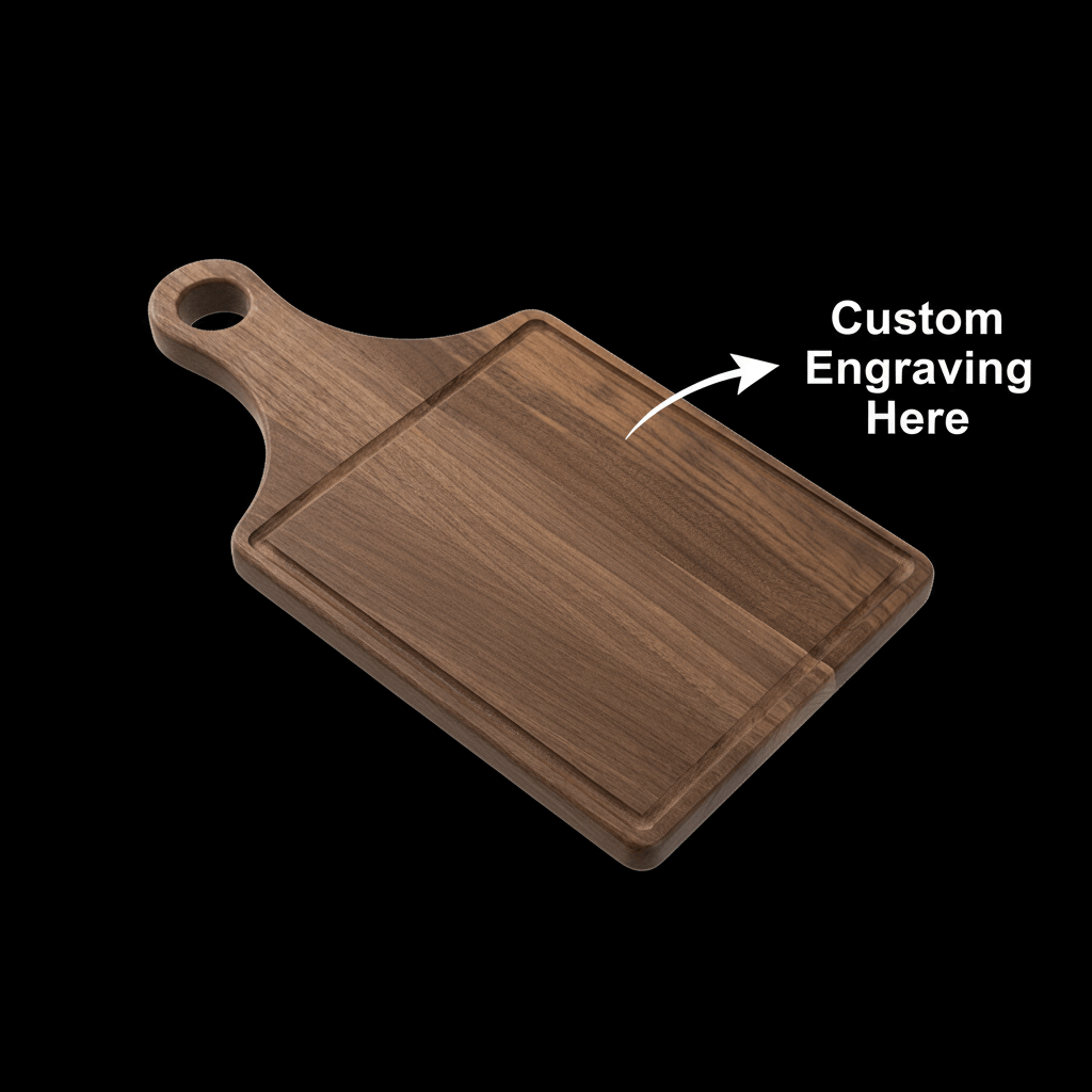 Walnut Cutting Board Paddle Shape 13×12×7 | Handmade Wooden Serving Board with Drip Ring | Premium Kitchen Board - Hadi Craft