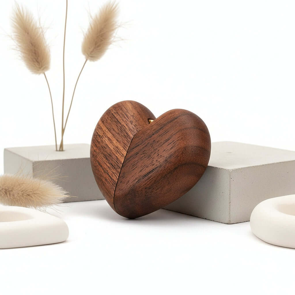 Walnut Heart Ring Box – Wooden Engagement & Proposal Jewelry Box - Hadi Craft